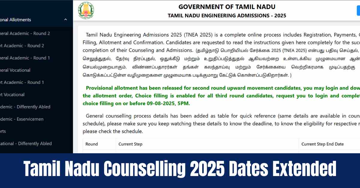 TN NEET UG 2025: Tamil Nadu Extend Round 1 Choice-Filling till August 12 Due to MCC Counselling Schedule Revision